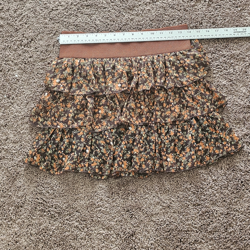 Passport Floral Ruffle Mini Skirt - Brown and Orange